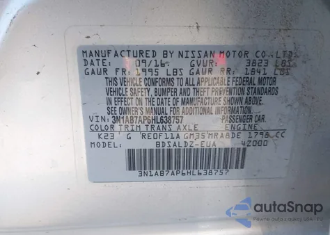 2017 Nissan Sentra Sv from USA, damaged, VIN 3N1AB7AP6HL638757